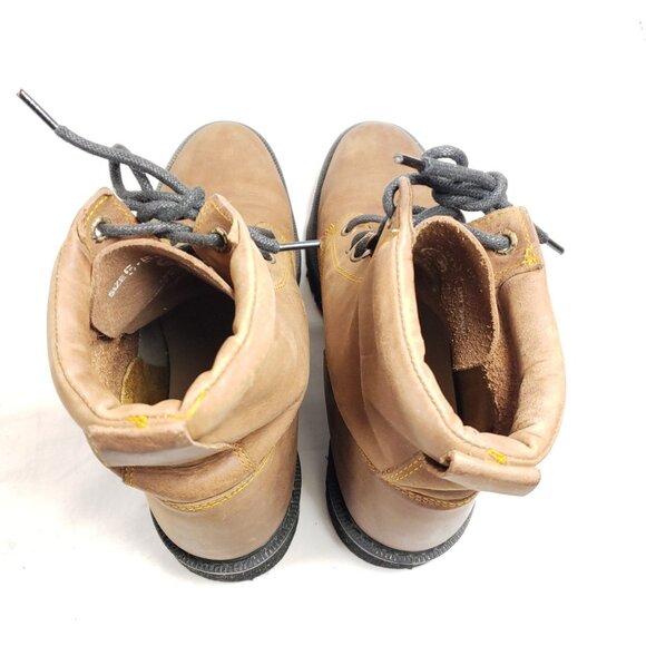 Youth Lace-Up Ankle Boots With Rugged Rubber Sole Size 5.5 D Brown Leather - Picture 7 of 9